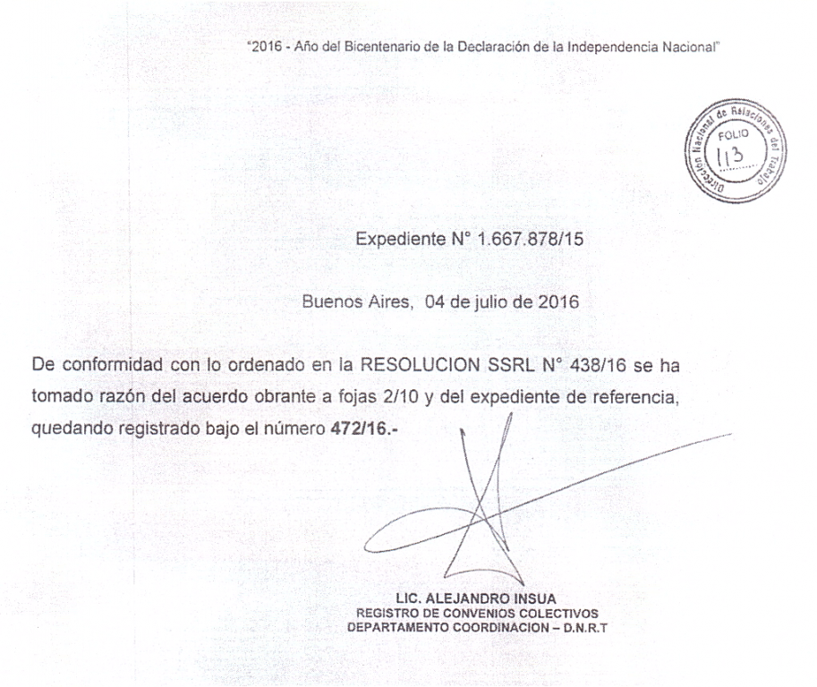 Homologación Acuerdo Paritario 2015