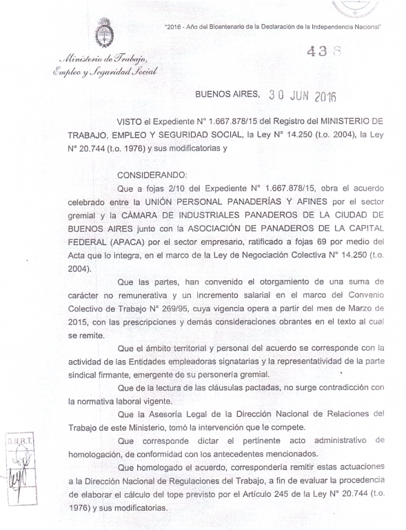 Primera Foja Acuerdo Paritario 2015