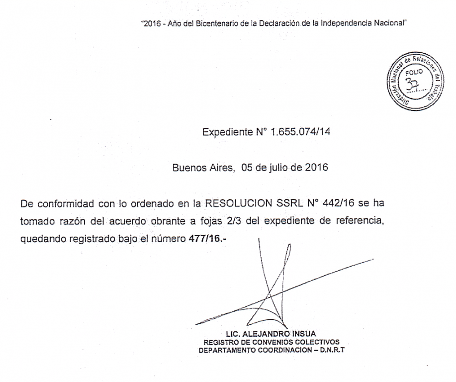 Homologación Acuerdo Paritario 2014